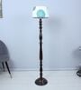 Classic Vintage Brown Mango Wood Base Floor Lamps Dahlia Floral Print Satin Shade