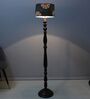 Classic Vintage Brown Mango Wood Base Floor Lamps French Floral Print Satin Shade