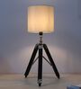 Classic Vintage Tripod Black Mangowood Table Lamp With Off White Satin Shade