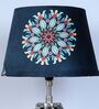 Classic Vintage Tripod Black Mangowood Table Lamp With French Floral Print Satin Shade