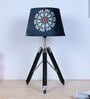 Classic Vintage Tripod Black Mangowood Table Lamp With French Floral Print Satin Shade