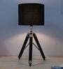 Classic Vintage Tripod Black Mangowood Table Lamp With Black Cotton Shade