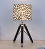 Classic Vintage Tripod Black Mangowood Table Lamp With Leopard Print Satin Shade