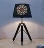Classic Vintage Tripod Black Mangowood Table Lamp With French Floral Print Satin Shade
