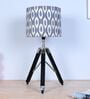 Classic Vintage Tripod Black Mangowood Table Lamp With Ikkat Print Satin Shade