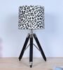 Classic Vintage Tripod Black Mangowood Table Lamp With Leopard Print Satin Shade