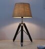Classic Vintage Tripod Black Mangowood Table Lamp With Beige Jute Shade
