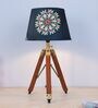 Classic Vintage Tripod Brown Mangowood Table Lamp With French Floral Print Satin Shade