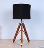 Classic Vintage Tripod Brown Mangowood Table Lamp With Black Cotton Shade