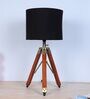 Classic Vintage Tripod Brown Mangowood Table Lamp With Black Cotton Shade