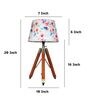 Classic Vintage Tripod Brown Mangowood Table Lamp With Flower Print Satin Shade