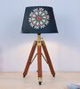 Classic Vintage Tripod Brown Mangowood Table Lamp With French Floral Print Satin Shade