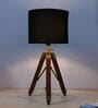 Classic Vintage Tripod Brown Mangowood Table Lamp With Black Cotton Shade