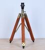 Classic Vintage Tripod Brown Mangowood Table Lamp With English Oak Print Satin Shade