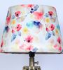 Classic Vintage Tripod Brown Mangowood Table Lamp With Flower Print Satin Shade