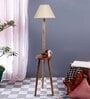 Classic Wooden Floor Lamp  with Cotton Shade (Natural & off-white)