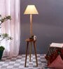 Classic Wooden Floor Lamp  with Cotton Shade (Natural & off-white)