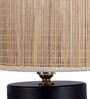 Classic Wooden Night Lamp with Bamboo Shade (Black & Beige)