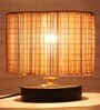 Classic Wooden Night Lamp with Bamboo Shade (Black & Beige)