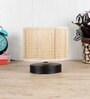 Classic Wooden Night Lamp with Bamboo Shade (Black & Beige)