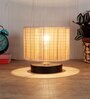 Classic Wooden Night Lamp with Bamboo Shade (Black & Beige)