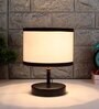 Classic Wooden Night Lamp with Cotton Shade (Black & Multicolor)