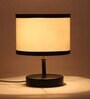 Classic Wooden Night Lamp with Cotton Shade (Black & Multicolor)