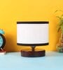 Classic Wooden Night Lamp with Cotton Shade (Brown & Multicolor)