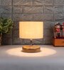 Classic Wooden Night Lamp with Cotton Shade (Natural & off-white)