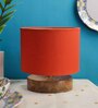Classic Wooden Night Lamp with Cotton Shade (Natural & Orange)