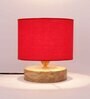 Classic Wooden Night Lamp with Cotton Shade (Natural & Red)