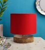 Classic Wooden Night Lamp with Cotton Shade (Natural & Red)