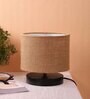 Classic Wooden Night Lamp with Jute Shade (Black & Beige)