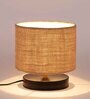 Classic Wooden Night Lamp with Jute Shade (Black & Beige)