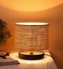 Classic Wooden Night Lamp with Jute Shade (Black & Beige)