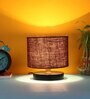 Classic Wooden Night Lamp with Jute Shade (Black & Brown)