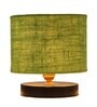 Classic Wooden Night Lamp with Jute Shade (Black & Green)
