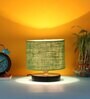Classic Wooden Night Lamp with Jute Shade (Black & Green)