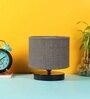 Classic Wooden Night Lamp with Jute Shade (Black & Grey)