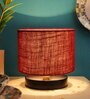 Classic Wooden Night Lamp with Jute Shade (Black & Maroon)