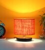 Classic Wooden Night Lamp with Jute Shade (Black & Orange)