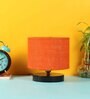 Classic Wooden Night Lamp with Jute Shade (Black & Orange)