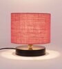 Classic Wooden Night Lamp with Jute Shade (Black & Pink)