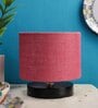 Classic Wooden Night Lamp with Jute Shade (Black & Pink)