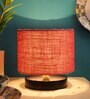 Classic Wooden Night Lamp with Jute Shade (Black & Pink)