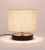 Classic Wooden Night Lamp with Jute Shade (Black & White)