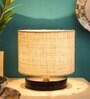 Classic Wooden Night Lamp with Jute Shade (Black & White)