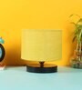 Classic Wooden Night Lamp with Jute Shade (Black & Yellow)