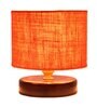 Classic Wooden Night Lamp with Jute Shade (Brown & Orange)
