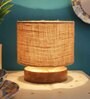 Classic Wooden Night Lamp with Jute Shade (Natural & Beige)